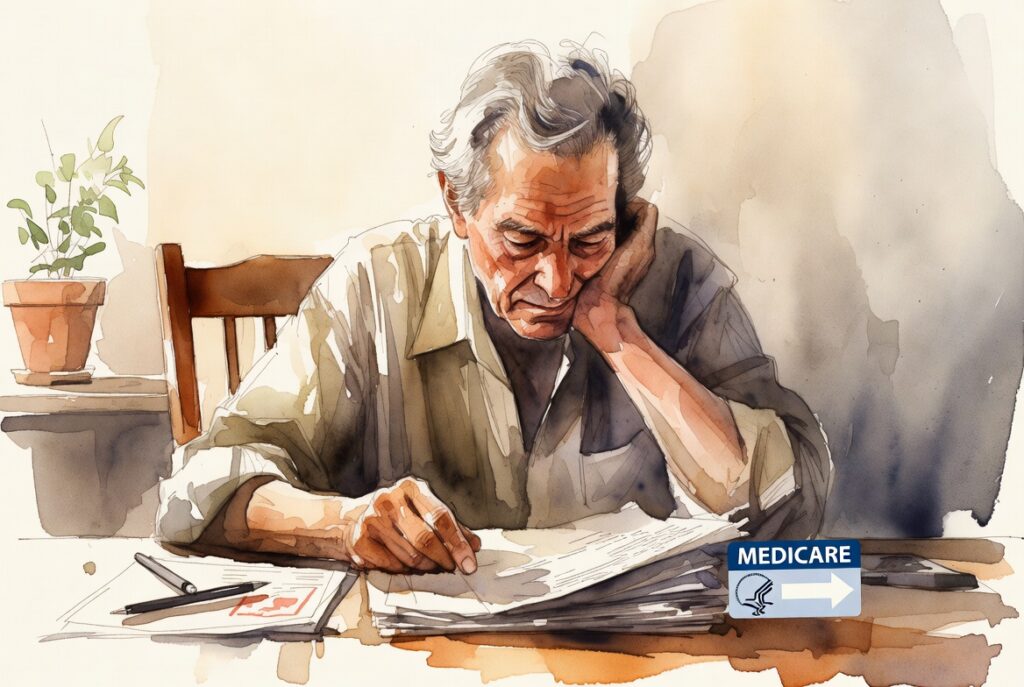 Calendar showing March 31 circled, Medicare card on desk