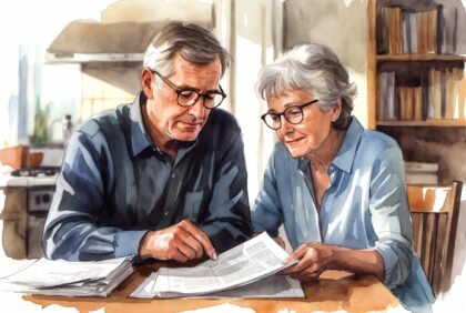 Older couple reviewing Social Security documents together at home, 2026