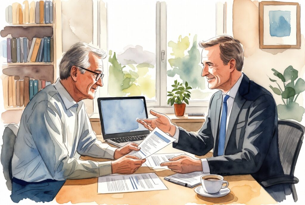 Retiree reviewing retirement account statements and tax documents at a desk, 2026