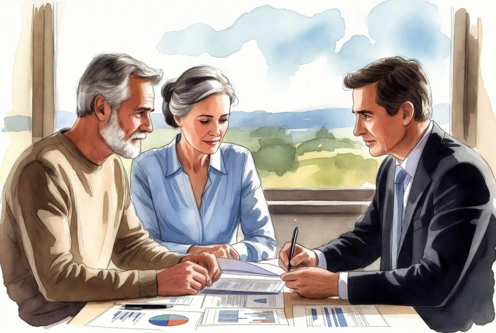 Couple reviewing their retirement savings plan with a financial advisor, 2026
