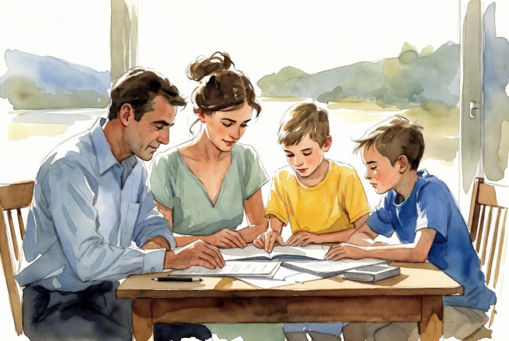 Family sitting together at a table reviewing estate planning documents, 2026