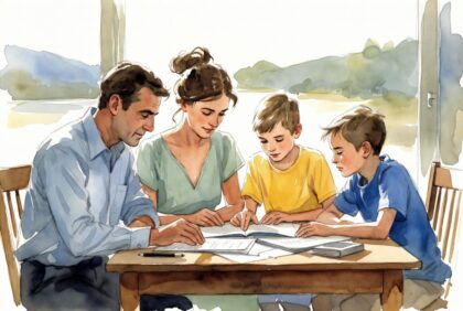 Family sitting together at a table reviewing estate planning documents, 2026